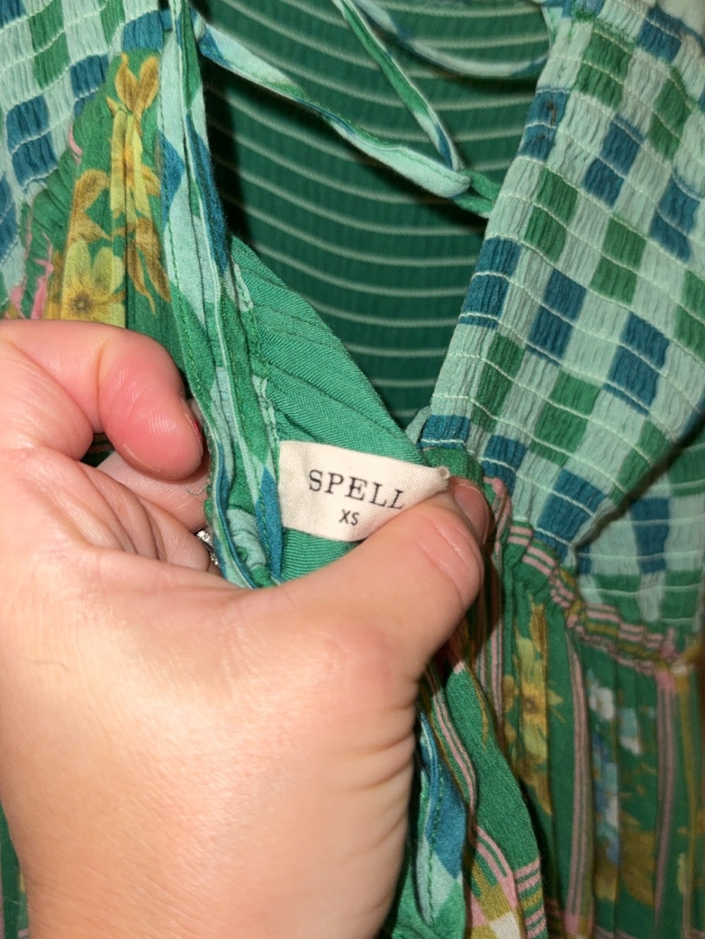 Spell "Flora" Strappy Maxi Dress featuring a vibrant green floral print Size XS - Picture 9 of 10